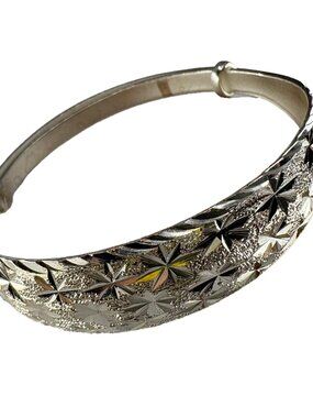 925 Sterling Silver Bangle Diamond Cut Starburst Adjustable Bracelet Cuff 24.18g